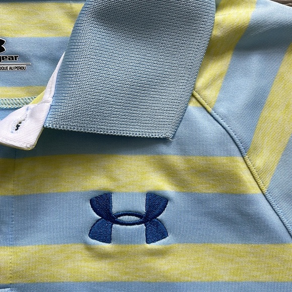 Youth Under Armour HeatGear Blue and Yellow Striped Golf Shirt-Y Large - Picture 4 of 9